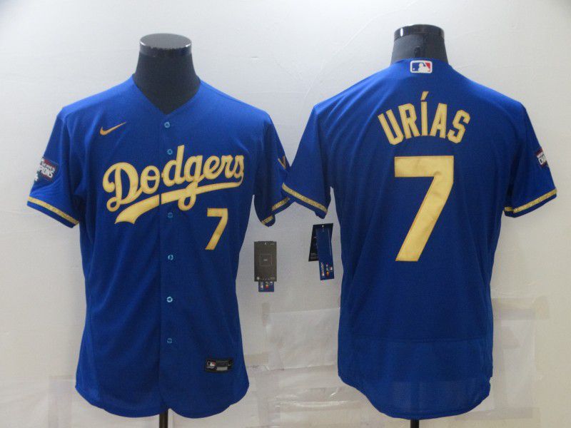 Men Los Angeles Dodgers #7 Urias Blue all gold characters Elite 2021 Nike MLB Jersey
